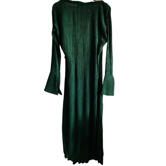 Savannah Morrow Sky Wrap Midi Maxi Dress Long Sleeve Green Crinkle Bamboo Silk - Picture 7 of 10
